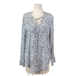 Equipment Femme Black & White Vine Leaf Print Silk Blouse Laced V Neck Size S